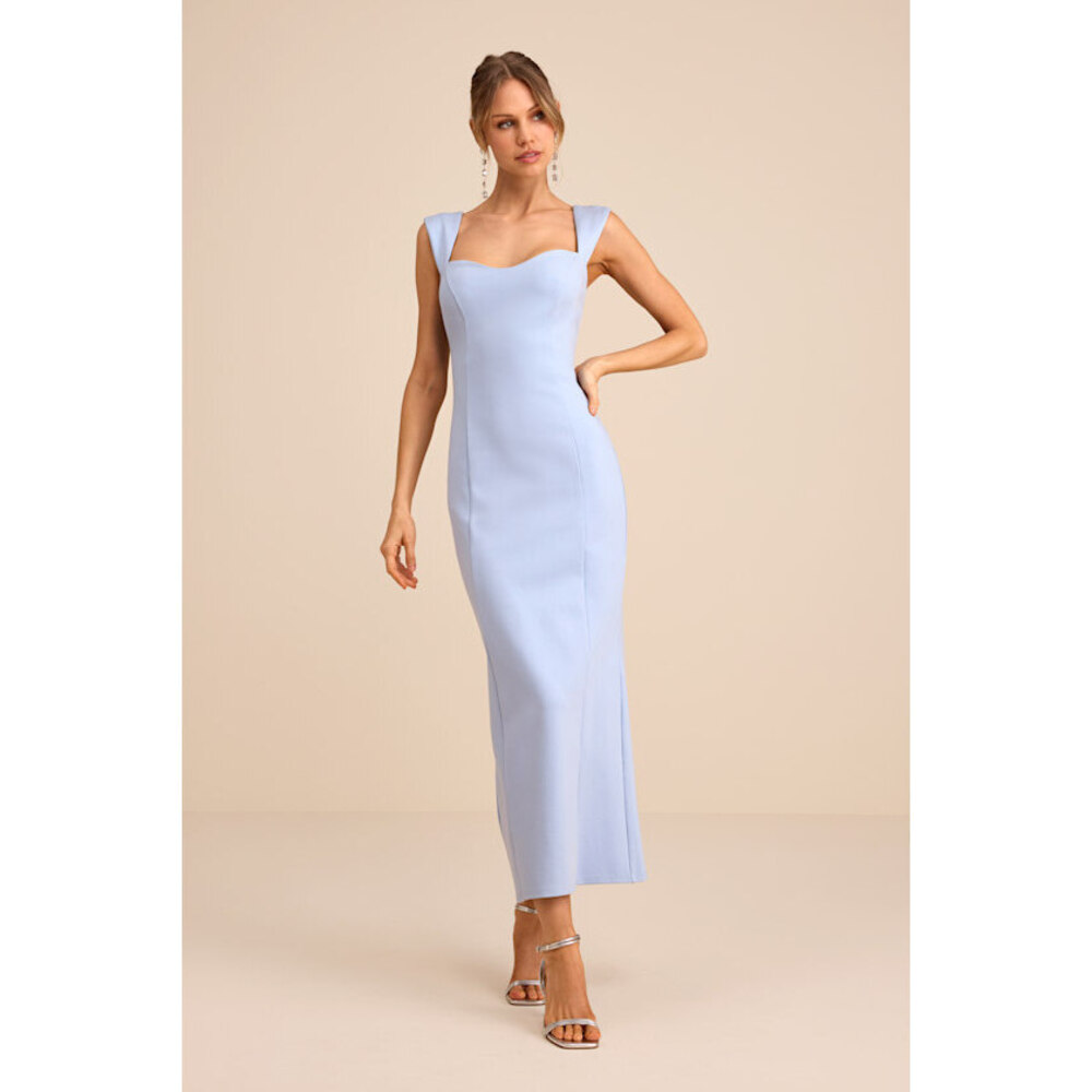 Lulus Samai Light Blue Cap Sleeve Bodycon Midi Dress - Size M
